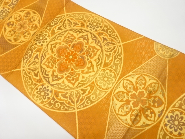 丸文に華紋・七宝模様織出し袋帯